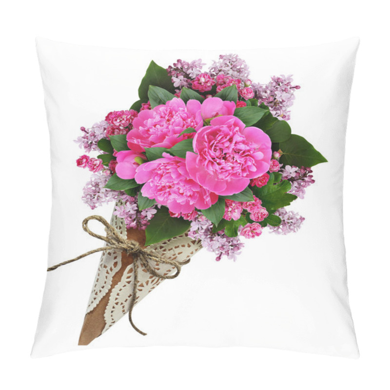 Personality  Pink Peony Flowers Bouquet In A Craft Paper Cornet Pillow Covers