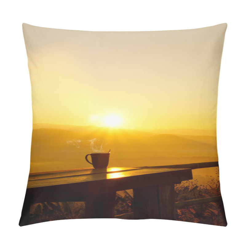 Personality  Silhouettes On Sunrise Morning Coffee. Pillow Covers