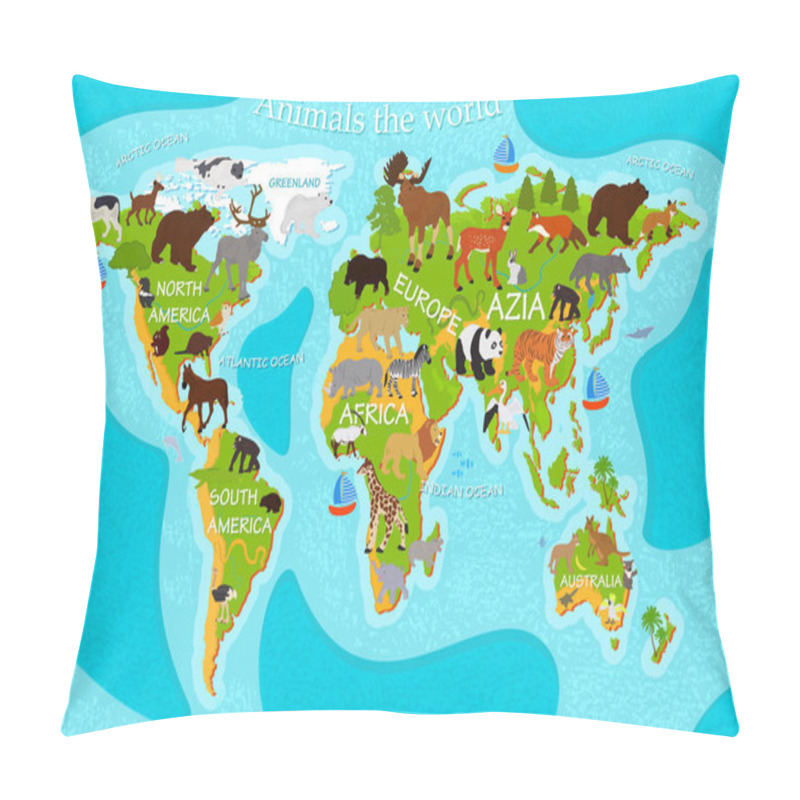 Personality  Map Of The World's Animals With The Names Of The Continents Pillow Covers