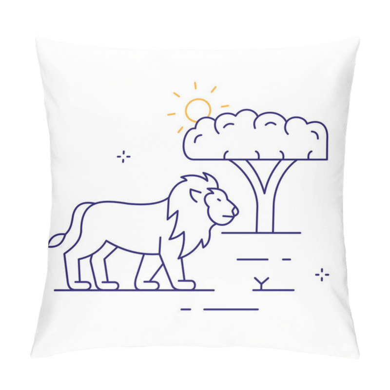 Personality  Lion Standing In African Savanna Vector ICon Design Pillow Covers