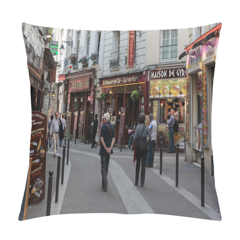 Personality  Latin Quarter Of Paris, France. Narrow Street Of Paris Among Old Traditional Parisian Houses And Cafe In Paris. Pillow Covers