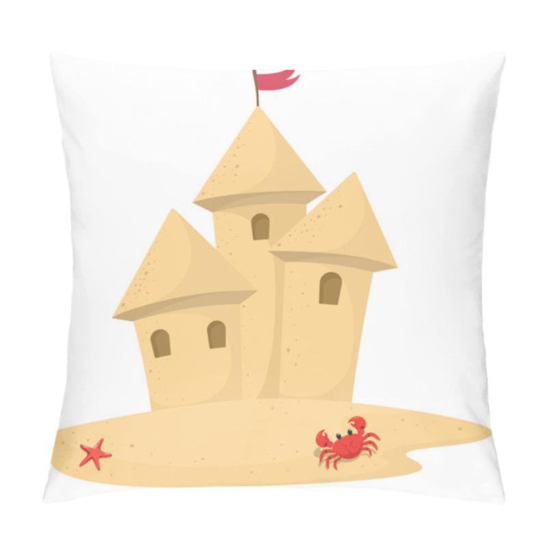 Personality  Sand Castle With Flag In Cartoon Style. Vector Illustration On White Background. Emblem Pillow Covers