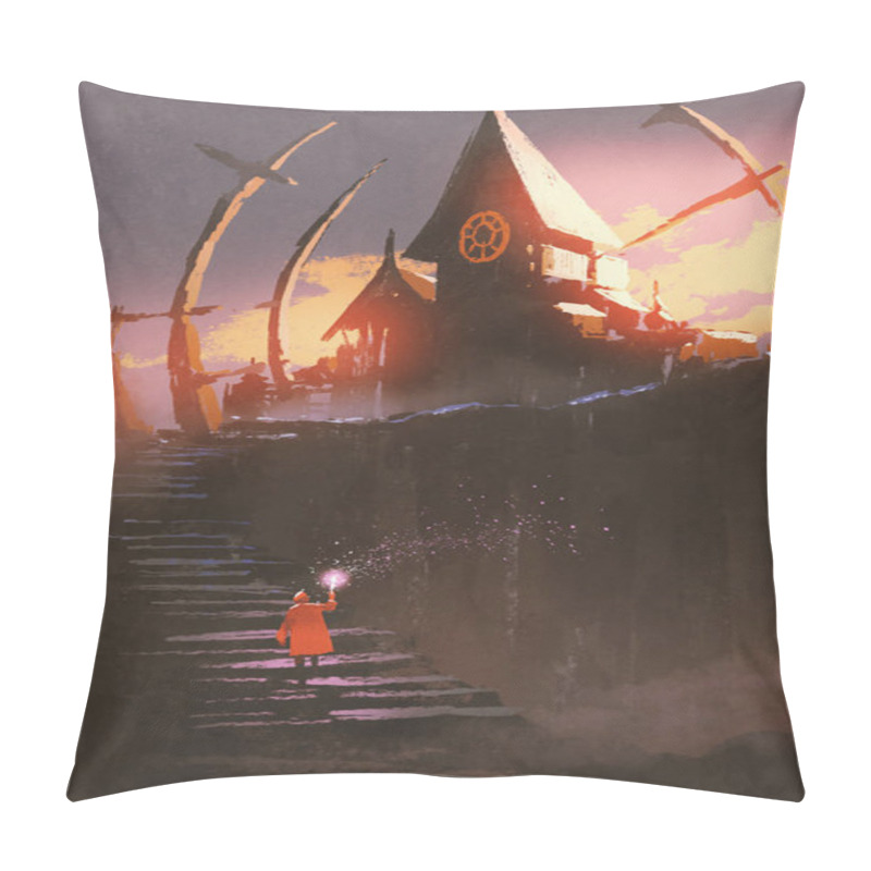 Personality  The Red Riding Hood Climbing On Stairs To The Witch Castle Pillow Covers