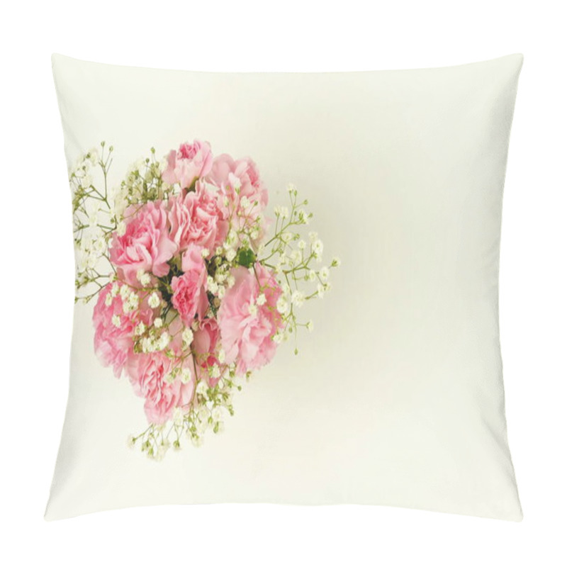 Personality  Bouquet Of Pale Pink Flowers Of Carnations And White Gypsophila In A Vase  Pillow Covers