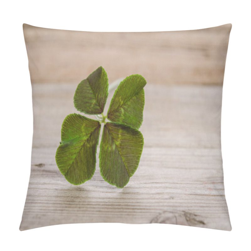 Personality  Four-leaf Clover For Good Luck Isolated On Wooden Background Pillow Covers