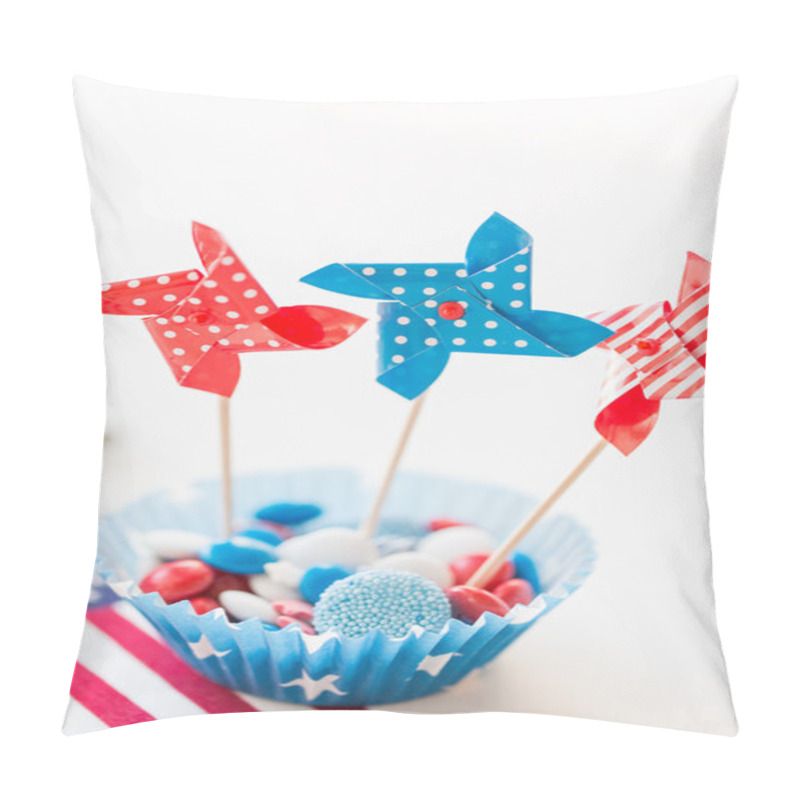 Personality  Candies With Pinwheel Toys On Independence Day Pillow Covers