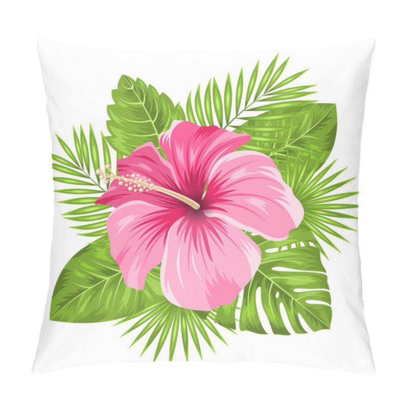 Personality  Beautiful Pink Hibiscus Flowers Blossom And Tropical Leaves Pillow Covers