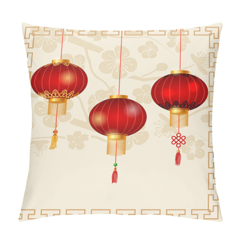 Personality  Japanese Or Chinese Background With Lanterns And Sakura Pillow Covers