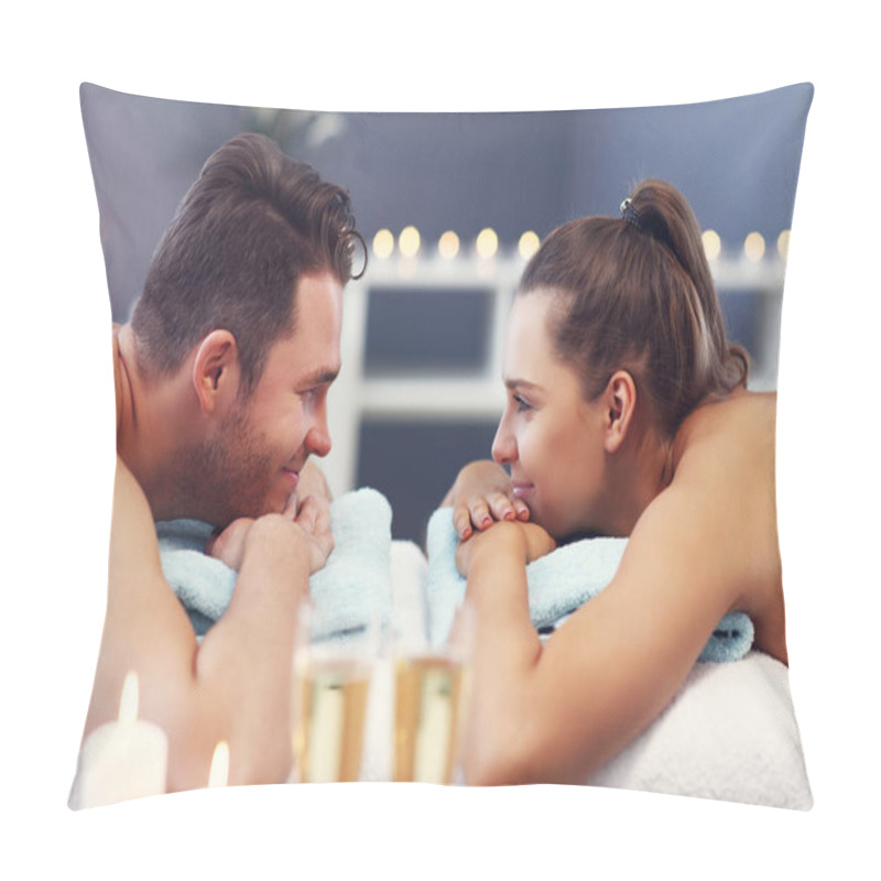 Personality  Adult Happy Couple Relaxing In Spa Salon Pillow Covers