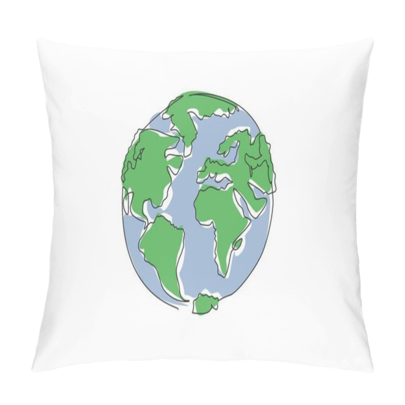 Personality  Single One Line Drawing A Globe Whose Islands Are Made Of Tree Leaves. The Symbolism Of The Earth Requires Leaves To Remove Pollution. Go Green. Earth Day. Continuous Line Design Graphic Illustration Pillow Covers