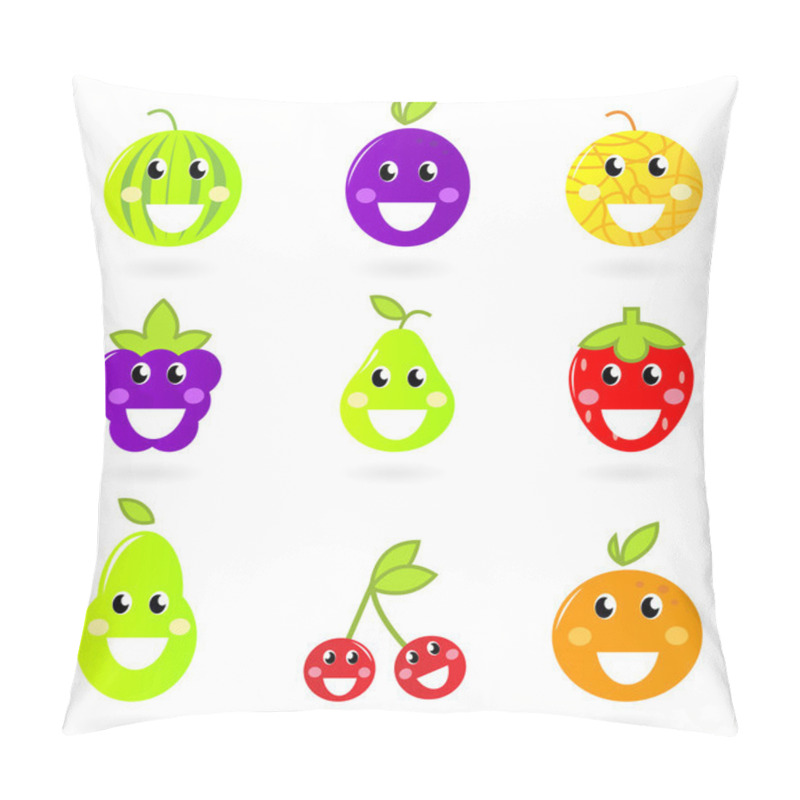 Personality  Fruity Icon Collection - Nine Fruit Mascots Isolated On White. Pillow Covers