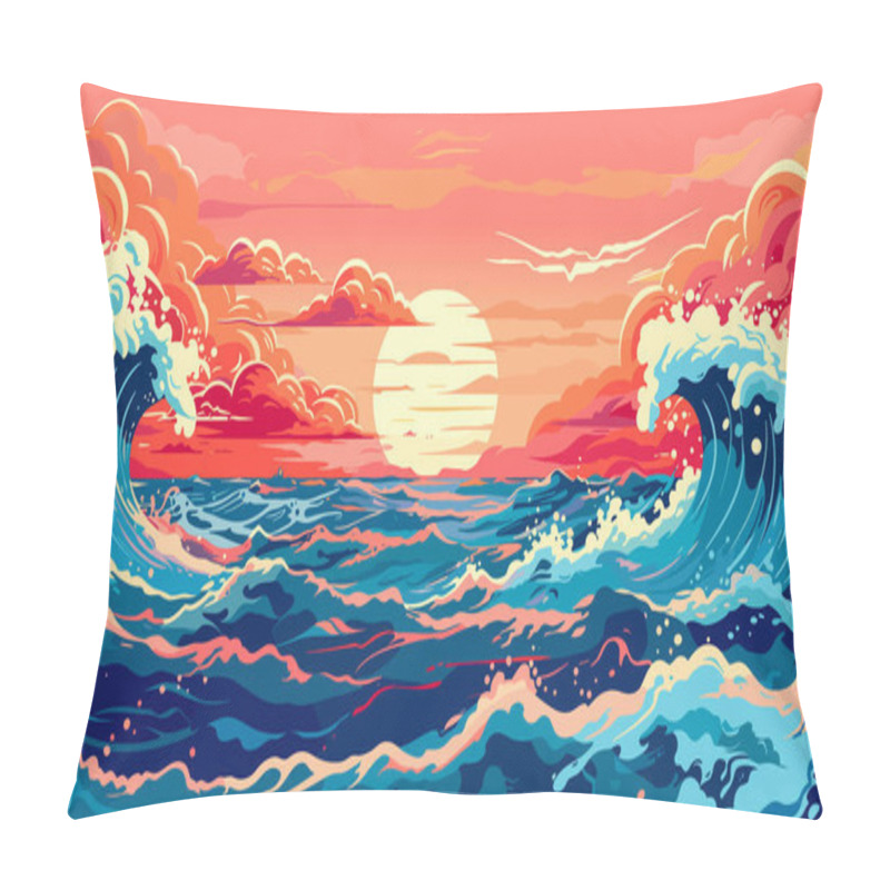 Personality  Ocean Sea Storm Surface. Vector Illustration, Seascape Or Waterscape Pillow Covers