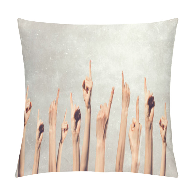 Personality  Group Of People Rise Hands . Mixed Media Pillow Covers