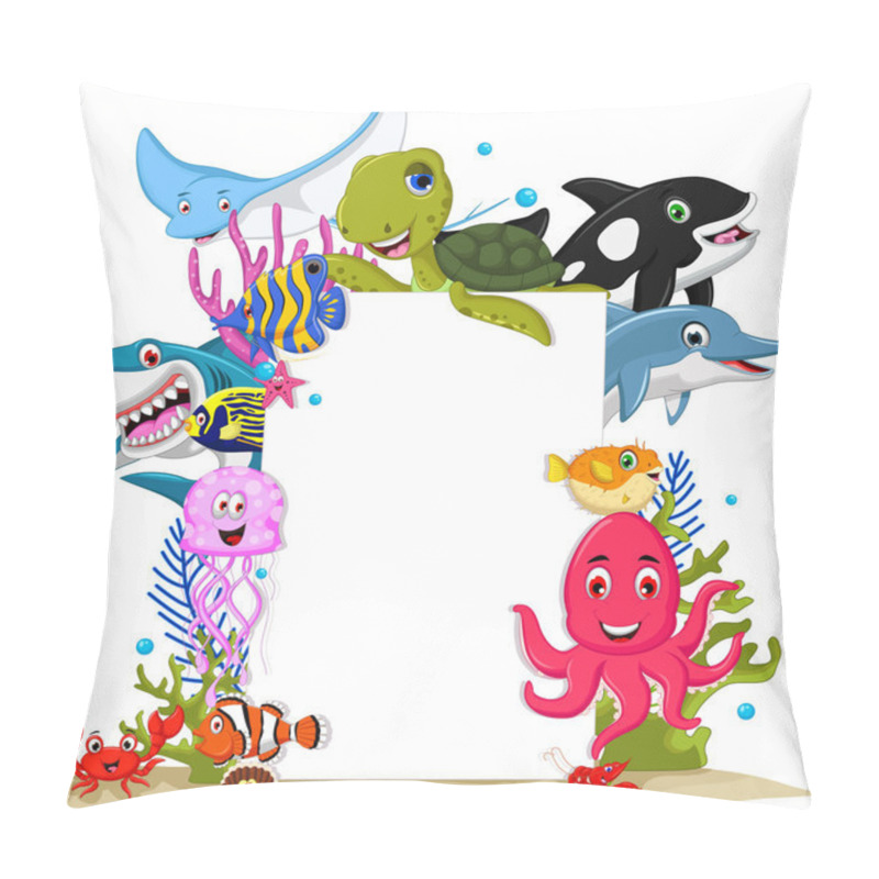 Personality  Cartoon Sea Animals With Blank Sign For You Design Pillow Covers