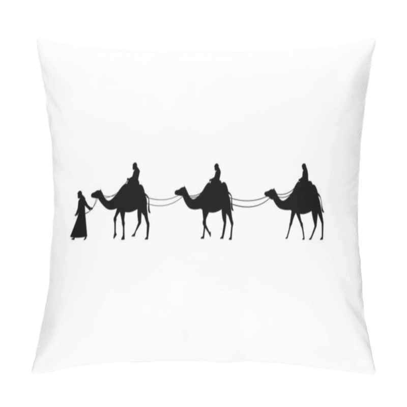 Personality  Three Camels And The Four People. Vector Illustration Pillow Covers