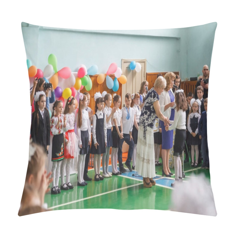 Personality  Kiev.Ukraine-May 26,2017: Children Schoolchildren On The Line On The Last Bell Sing Songs, Dance, Recite Poems, Perform, Receive Awards Pillow Covers