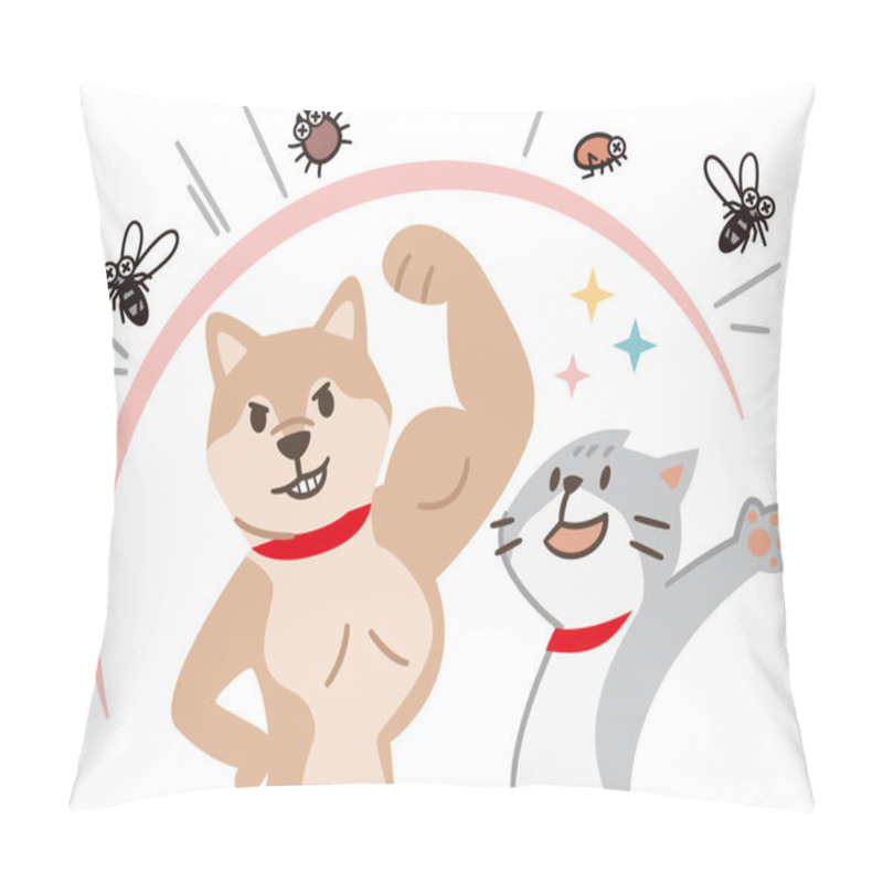 Personality  Illustration Of A Dog And A Cat Repelling Pests On A White Background Pillow Covers