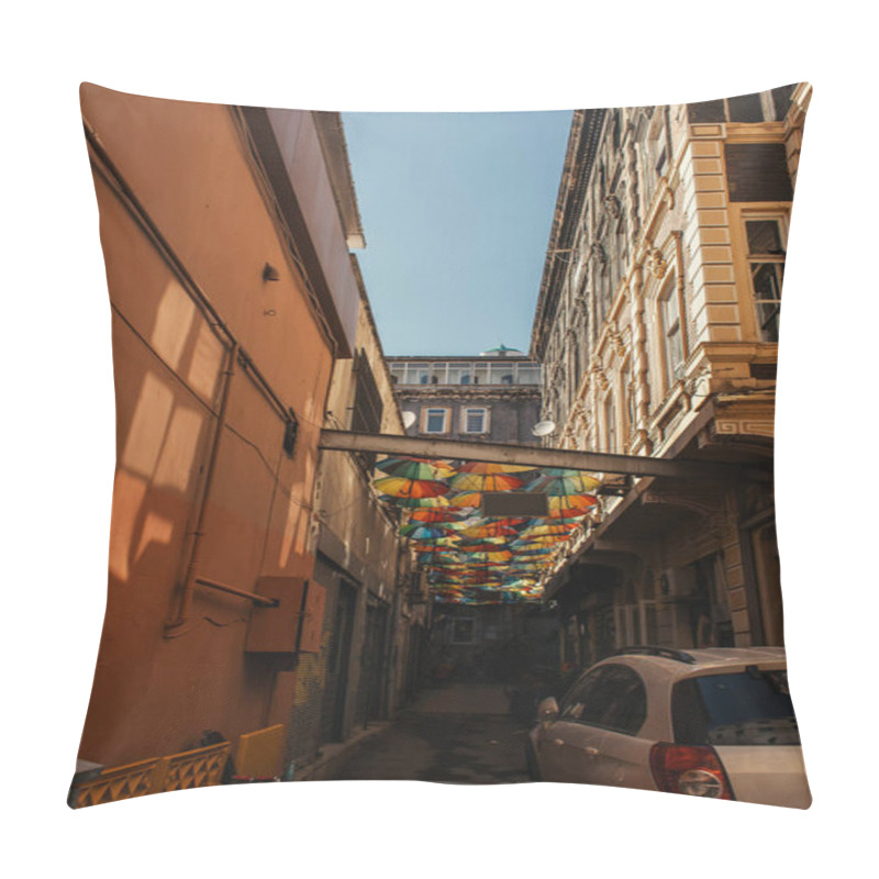 Personality  Umbrellas Between Buildings On Urban Street In Istanbul, Turkey  Pillow Covers