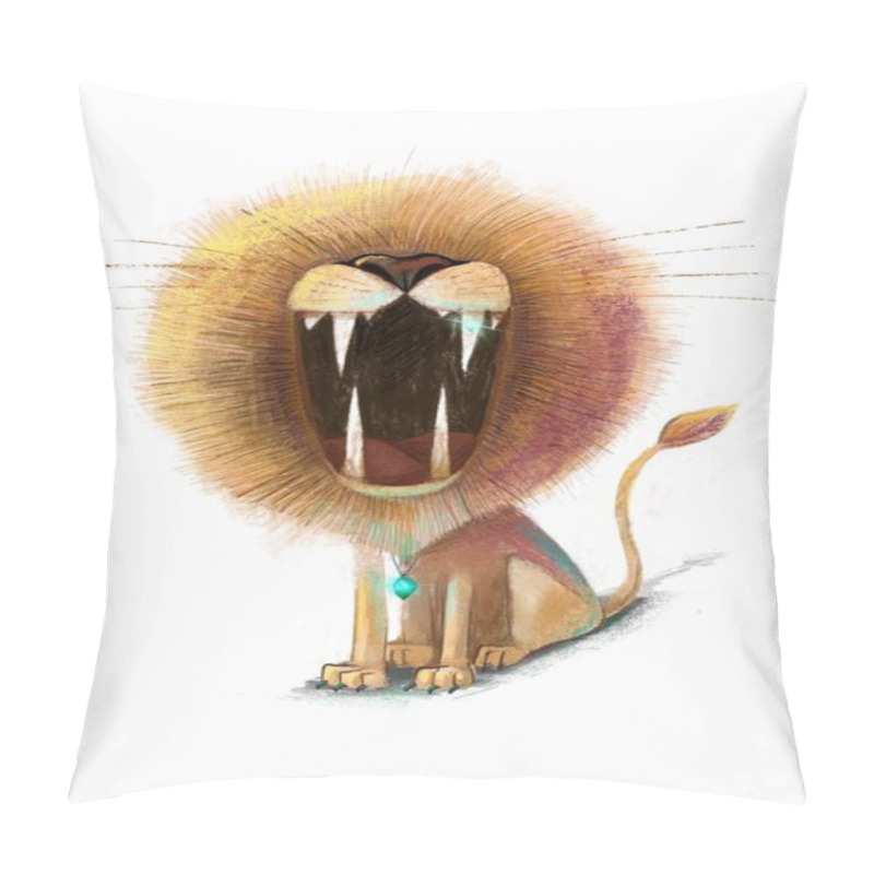 Personality  Angry Lion Growls Loudly, Magic Lion, Big Wild Cat, Illustration For Cartoons Pillow Covers