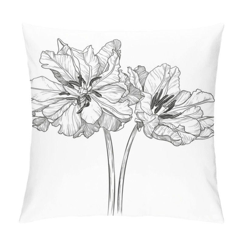 Personality  Sketch Of Tulips On A White Background Pillow Covers