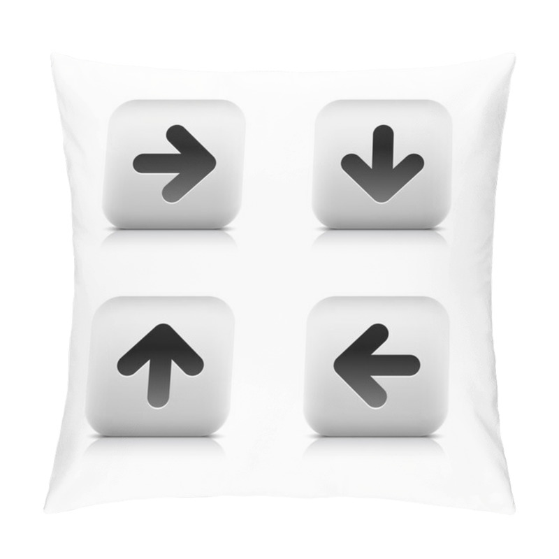 Personality  Black Arrow Icon Web Sign. Right, Down, Left, Up Glyph. Series Stone Style. Rounded Square Button With Shadow And Reflection On White Background. Vector Illustration Clip-art Design Element In 8 Eps Pillow Covers