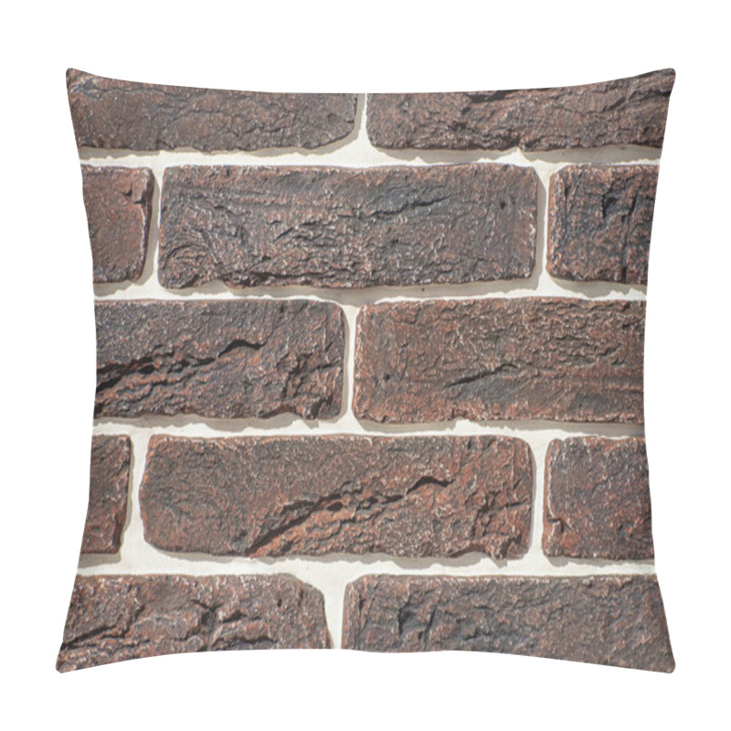 Personality  Texture Of Decorative Bricks For Finishing The Facade Of A House With A Dark Brown Shade Pillow Covers