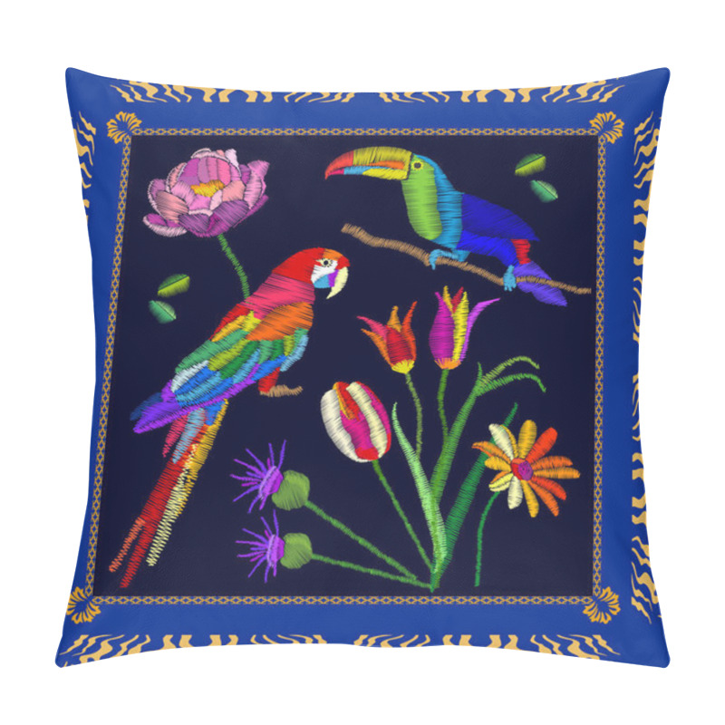 Personality  Tropical Birds Embroidery. Pillow Covers