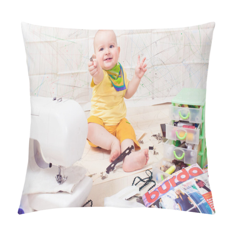 Personality  Little Baby Designer Clothes With A Sewing Machine , Thread And Scissors Pillow Covers