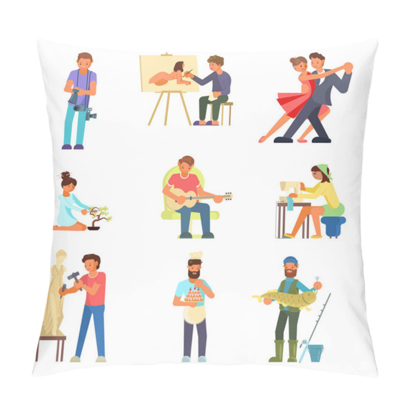 Personality  People And Their Hobbies Vector Flat Illustration Pillow Covers