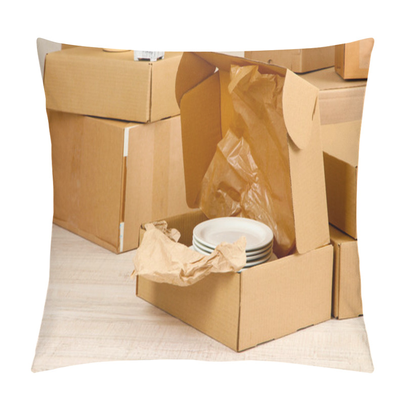 Personality  Moving Boxes On The Floor In Empty Room Pillow Covers