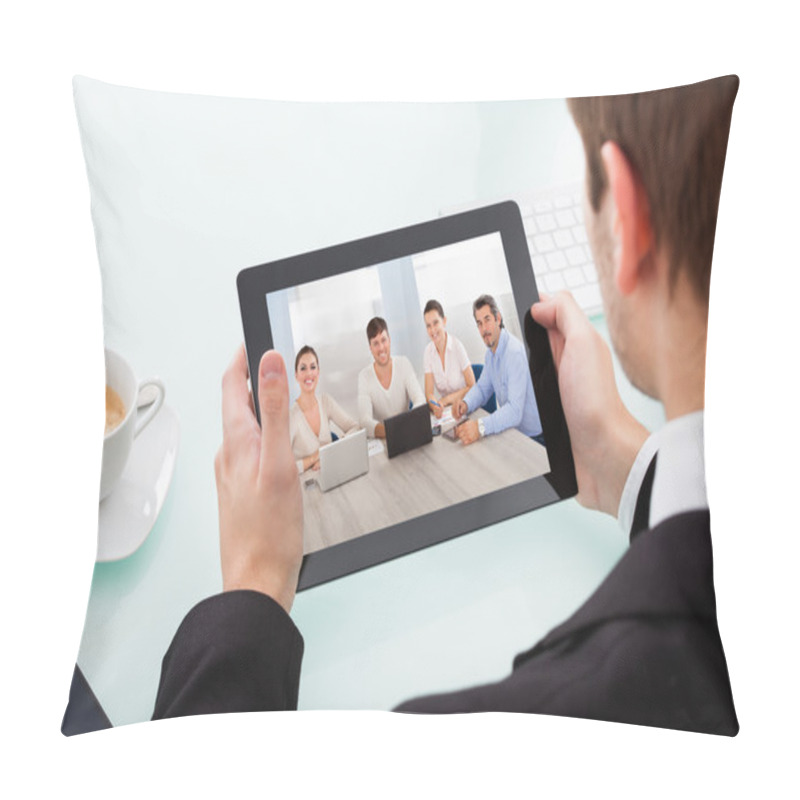 Personality  Businessman Holding Digital Tablet Pillow Covers