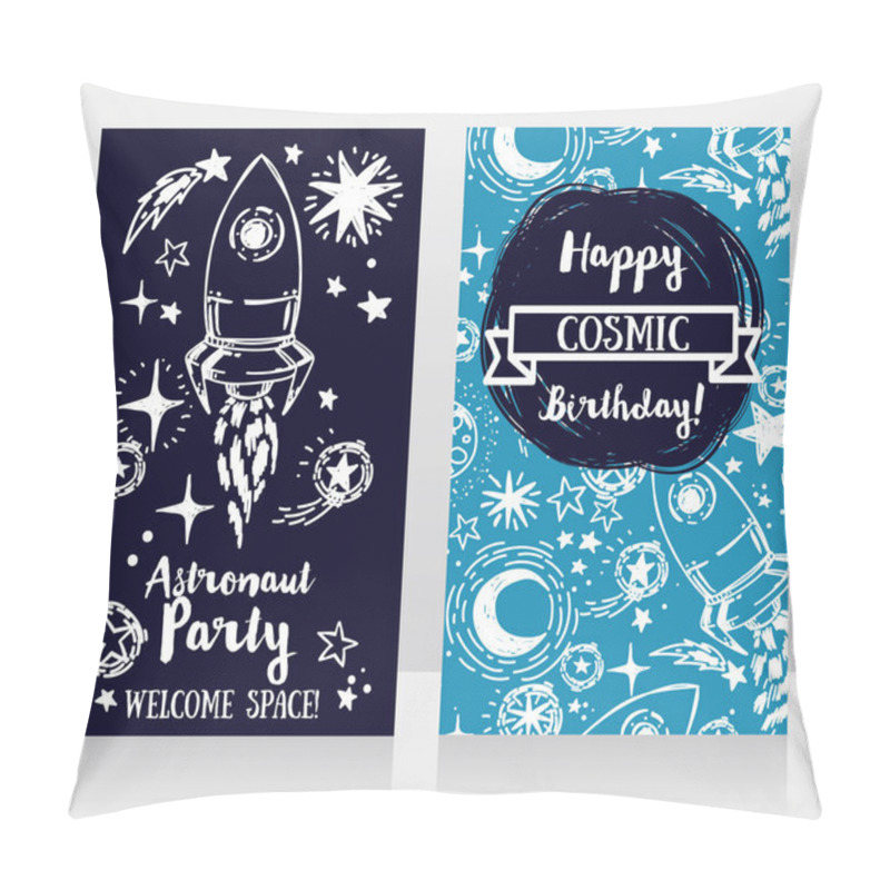 Personality  Cute Hand Drawn Rocket On Stars Background, Invitation Cards For Boy's Birthday Party, Sketch Style Vector Illustration Pillow Covers