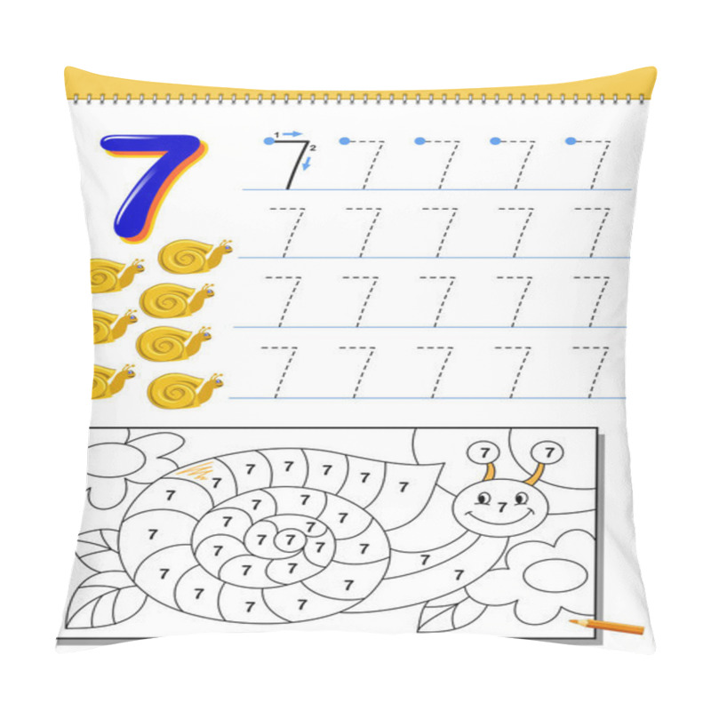 Personality  Educational Page For Kids With Number 7. Printable Worksheet For Children Textbook. Developing Skills Of Counting, Writing And Tracing. Baby Coloring Book. Back To School. Vector Image. Pillow Covers