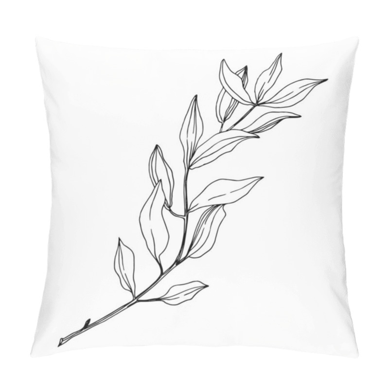 Personality  Vector Eucalyptus Tree Leaves. Black And White Engraved Ink Art. Isolated Eucalyptus Illustration Element. Pillow Covers