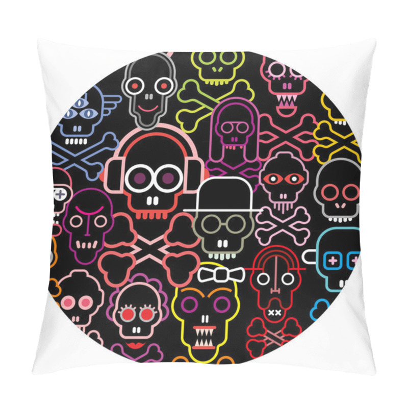 Personality  Skulls - Round Vector Illustration Pillow Covers