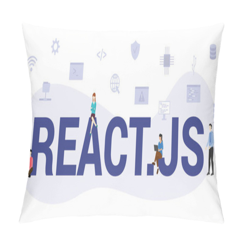 Personality  React Js Concept With Modern Big Text Or Word And People With Icon Related Modern Flat Style Pillow Covers