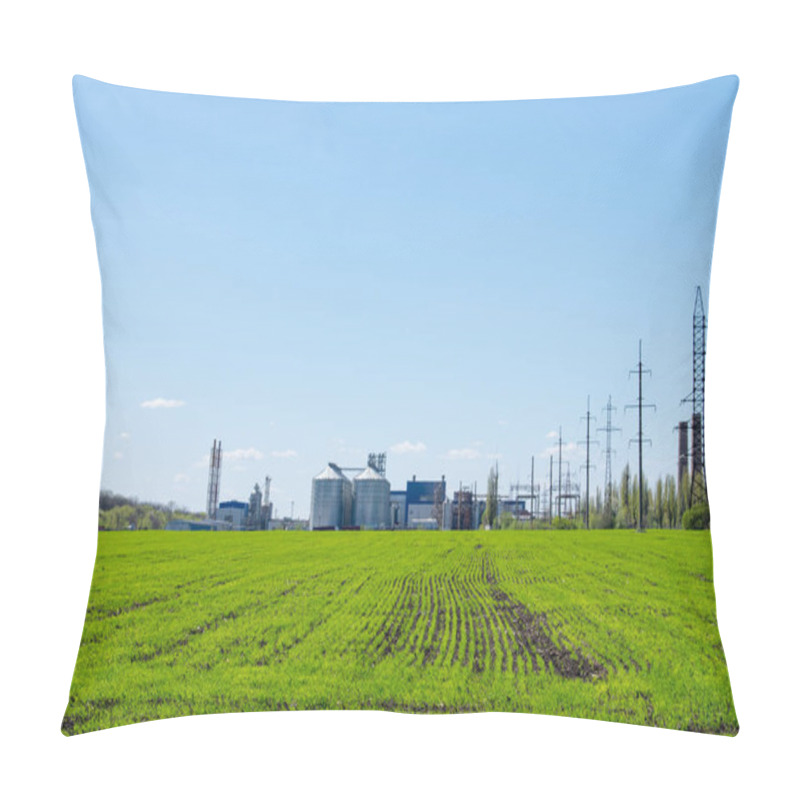 Personality  Modern Soybean Processing Plant, Agricultural Silos Against Gree Pillow Covers