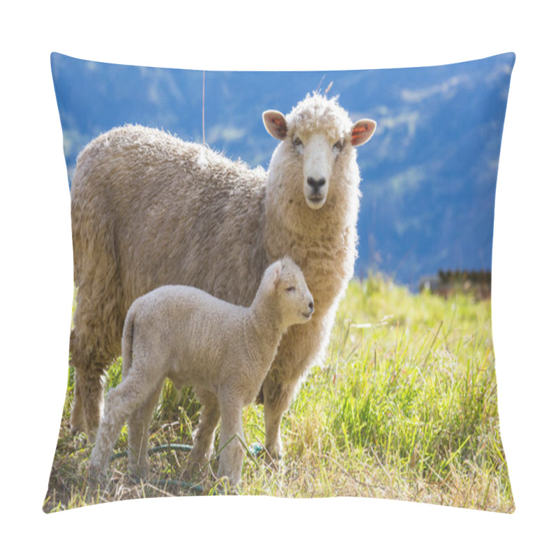 Personality  Sheeps In Green Mountain Meadow, Rural Scene Pillow Covers