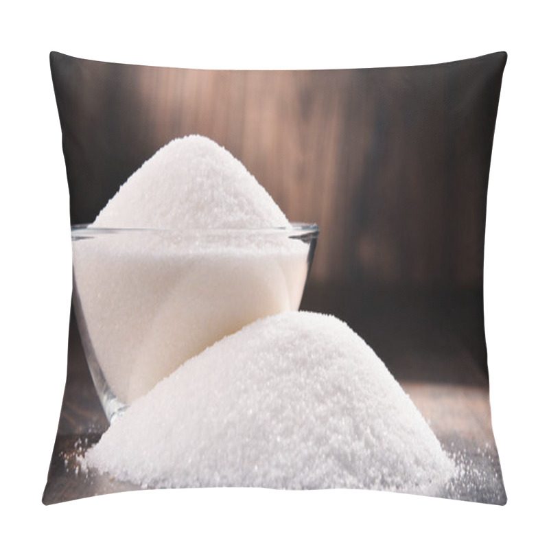 Personality  Composition With Bowl Of White Refined Sugar On Wooden Table Pillow Covers