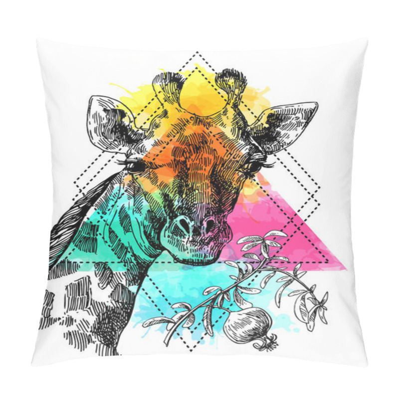 Personality  Beautful Hand Drawn Illustration Portrait Og Giraffe. Pillow Covers