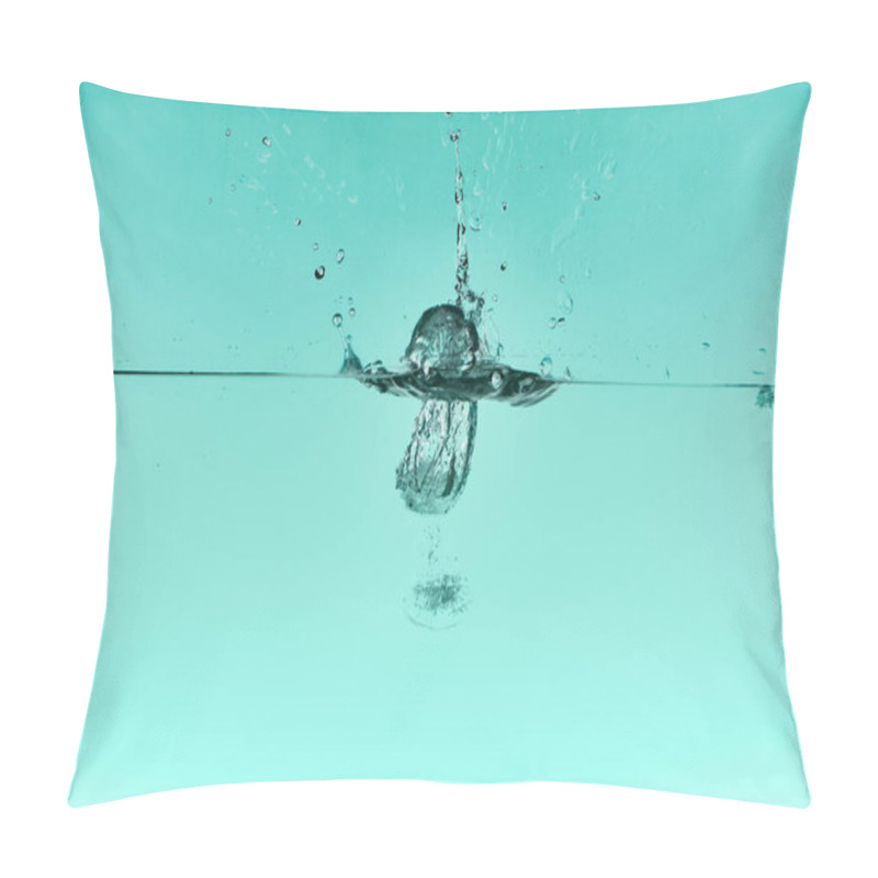 Personality  Transparent Ice Cubes Falling Deep In Water With Splash On Turquoise Background Pillow Covers