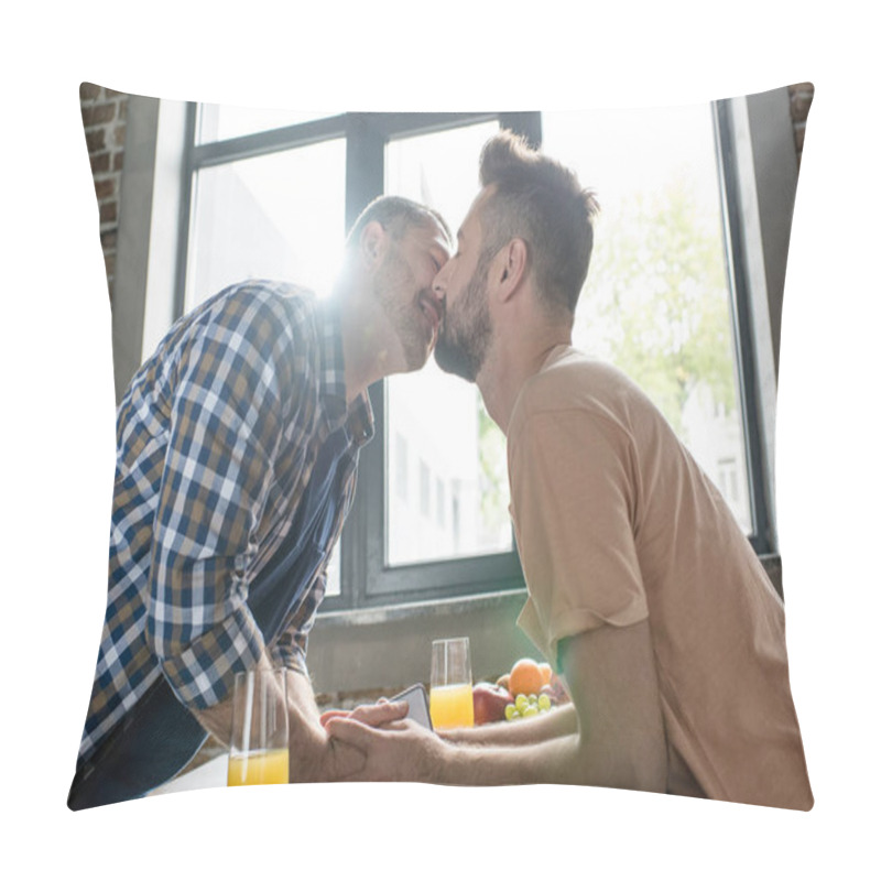 Personality  Homosexual Couple Kissing During Breakfast Pillow Covers