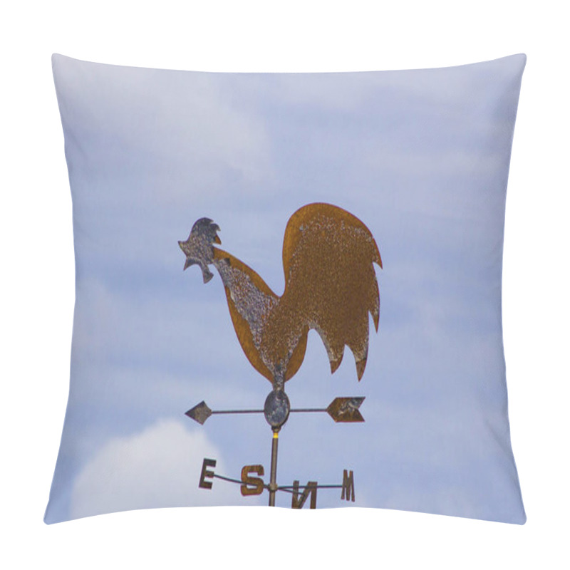 Personality  Weathervane Rooster Against A Blue Sky With Clouds. Pillow Covers