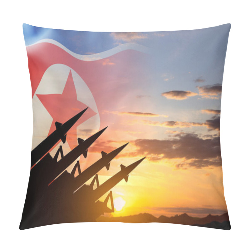 Personality  Silhouette Of Missiles Against The Sunset With North Korea Flag Pillow Covers