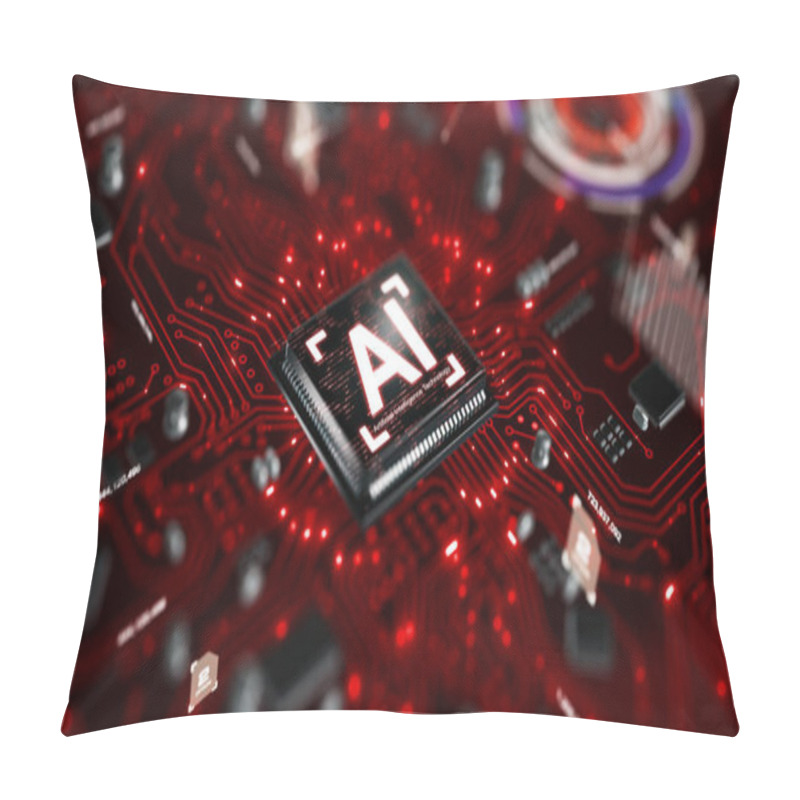 Personality  3D Render AI Artificial Intelligence Technology CPU Central Processor Unit Chipset On The Printed Circuit Board For Electronic And Technology Concept Select Focus Shallow Depth Of Field Pillow Covers