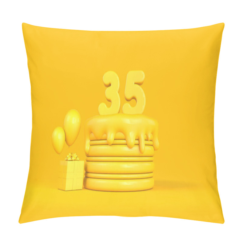 Personality  Happy 35th Birthday Celebration Cake With Present And Balloons. 3D Rendering Pillow Covers