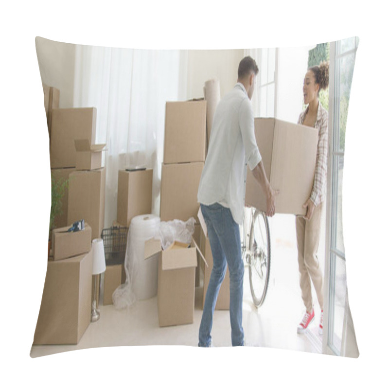 Personality  Happy Young Couple Moving Into A New House Pillow Covers