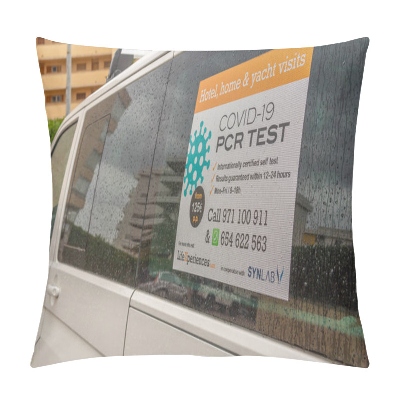 Personality  Portals Nous, Spain; March 21 2021: White Van Of A Company That Performs PCR And Antigen Testing For The SARS-Cov2 Virus, Parked On The Public Road. New Normal Pillow Covers