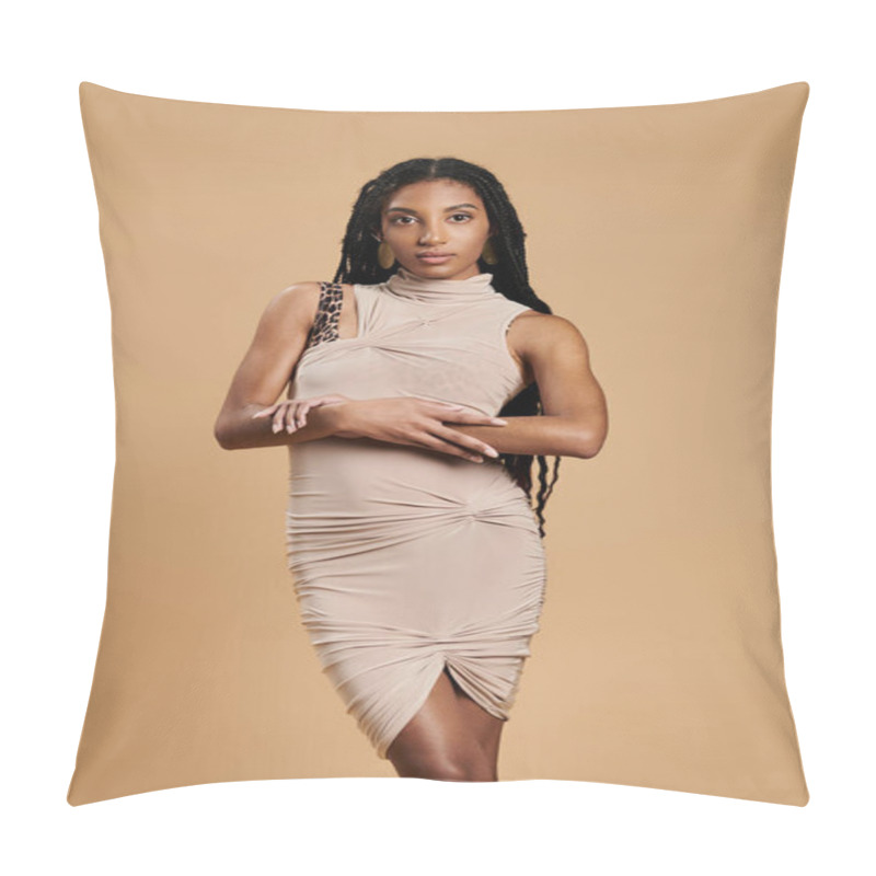 Personality  A Fashionable Young Woman Poses Gracefully In A Stylish, Form Fitting Dress, Radiating Poise. Pillow Covers