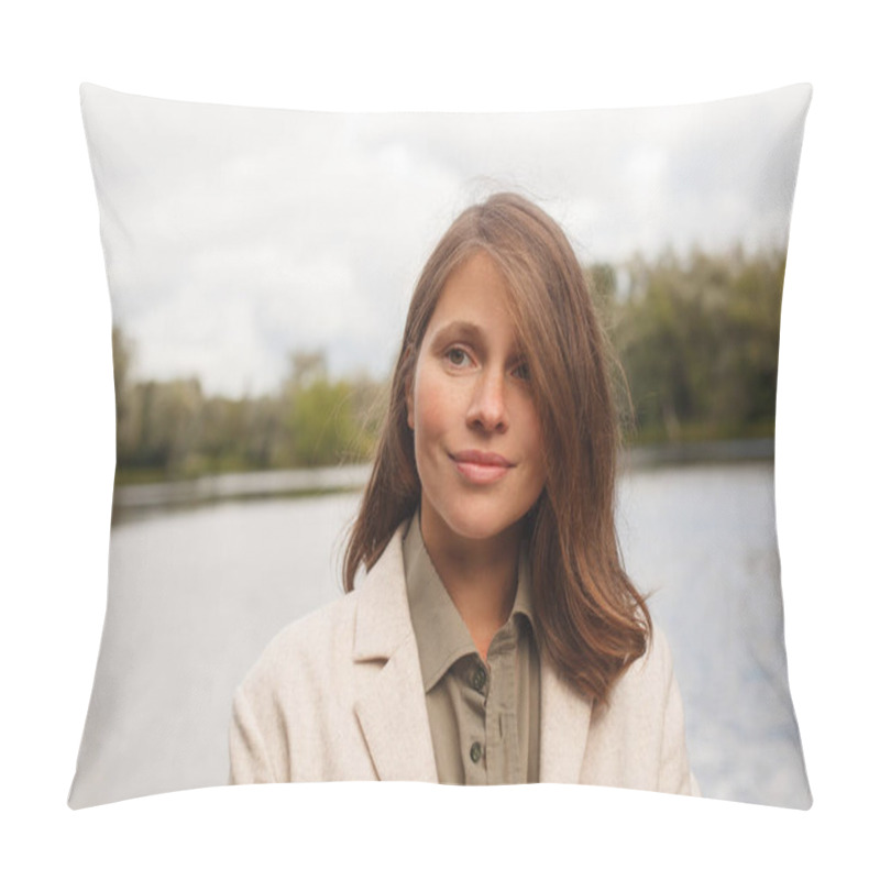 Personality  Healthy Young Woman Smiling Outdoor Portrait Pillow Covers